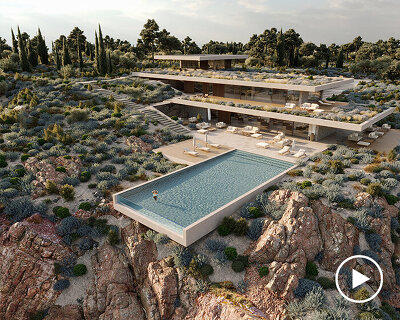 bold villa stretches horizontally across the hills of peloponnese in greece