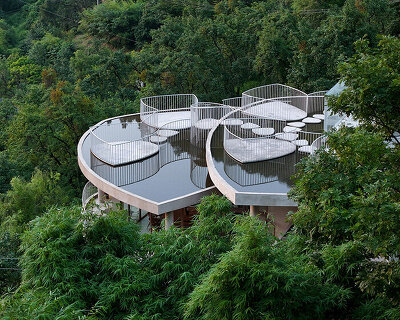 archermit tops 'feixue pavilion' with rooftop pools shaped like overlapping pear petals