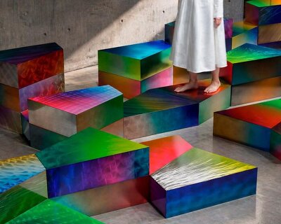 moriyuki ochiai architects translates coastal topographies into chromatic interior landscape