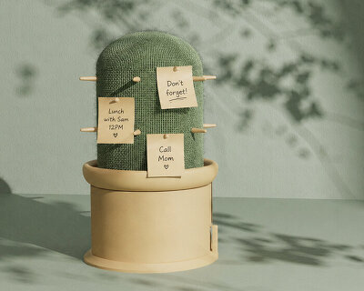 tacto reimagines the memo holder as a soft cactus with pin-like thorns