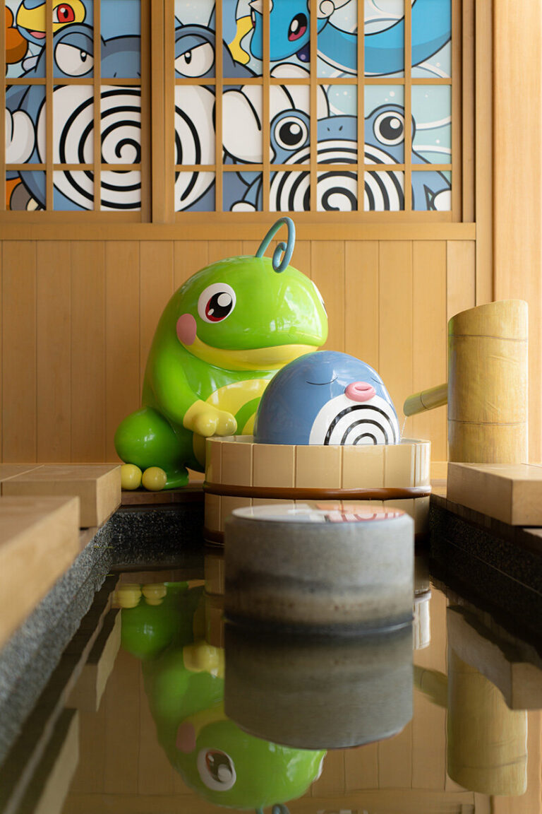 pokémon characters splash into renovated footbath in japan