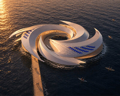 ocean vortex envisions a spiraling floating parliament built from recycled marine waste