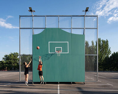 2050+ uses movable frontones to reclaim a parking lot for play in logroño, spain