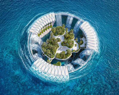 baobab-inspired floating waterfall power plant generates renewable energy off madagascar