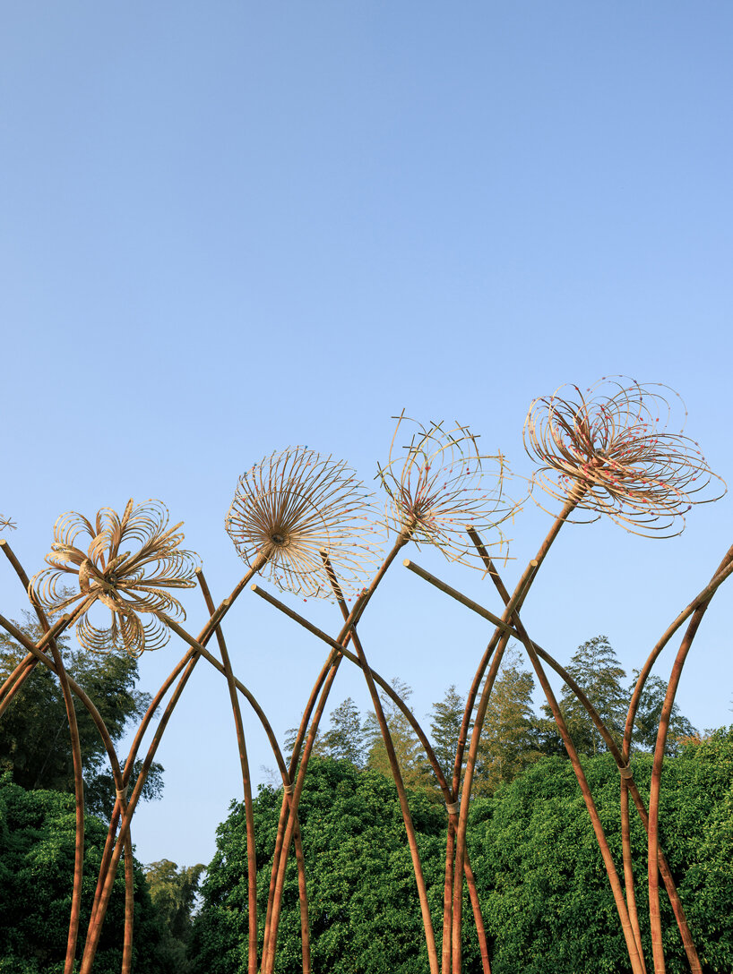 woven bamboo canopy forms floral field bending over sunken urban plaza in shanghai - 7