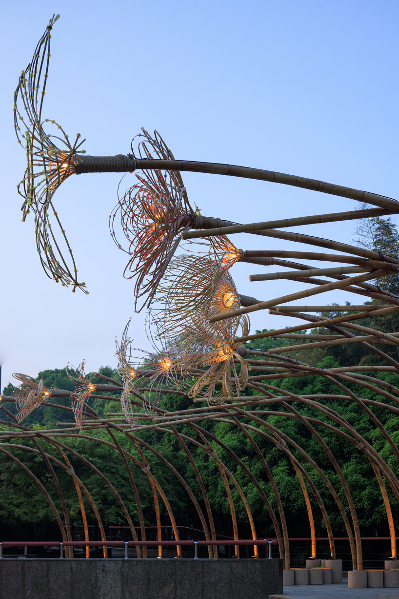 woven bamboo canopy forms floral field bending over sunken urban plaza in shanghai - 11