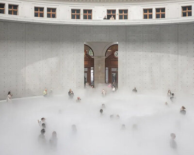 living fog cloud by fujiko nakaya fills tadao ando's rotunda at bourse de commerce in paris