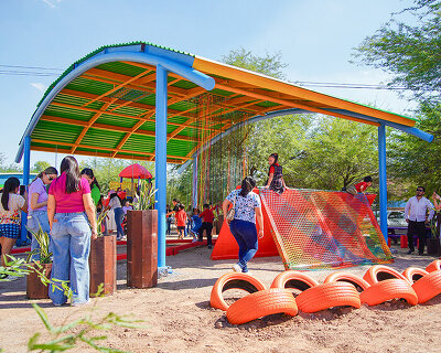 recycled materials sculpt kindergarten play structures inspired by the mexican landscape