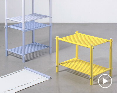 rolled paper sheets with pre-cut holes become a modular furniture system