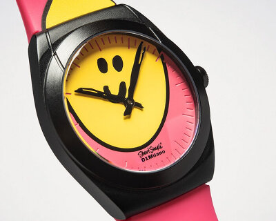 'quiet luxury is utterly boring': stuart semple’s happywatch comes with a squished smiley face