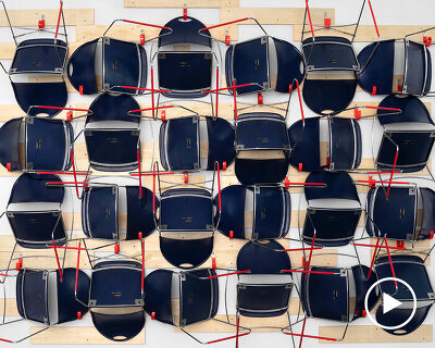 stackable mid-1990s haworth chairs become sound-diffusing acoustic installation
