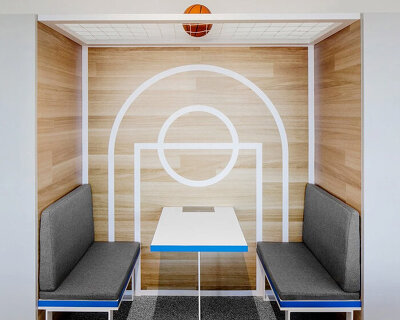 sports-themed meeting pods by studio c11 organize decathlon zagreb office interiors