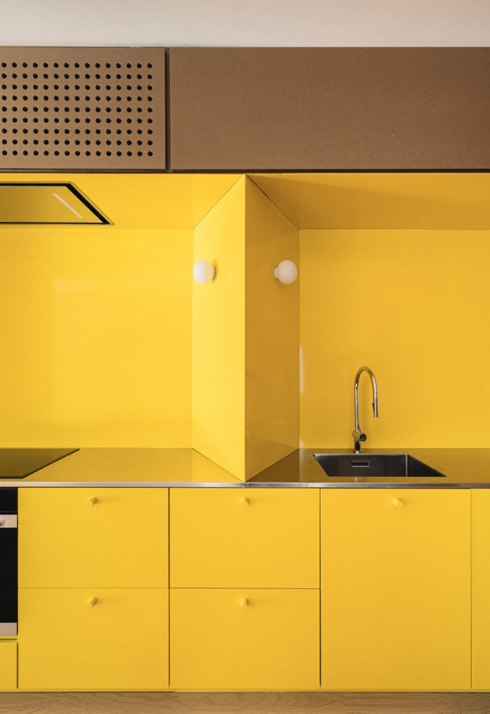 BURR renovates madrid apartment with yellow storage walls and pink spiral staircase - 8
