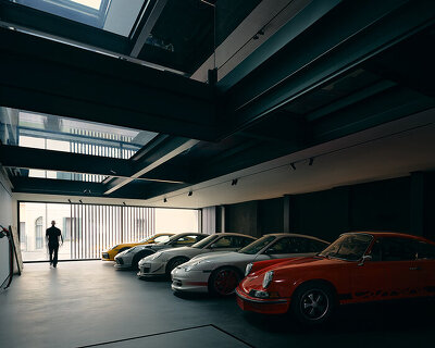 black resin, glass, and steel shape alessandro isola's automotive sanctuary in italy