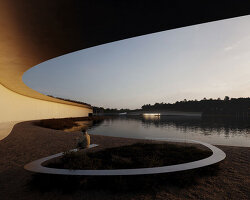 curving along lagoa de pataias, this sculptural museum proposal follows portugal's lakeshore