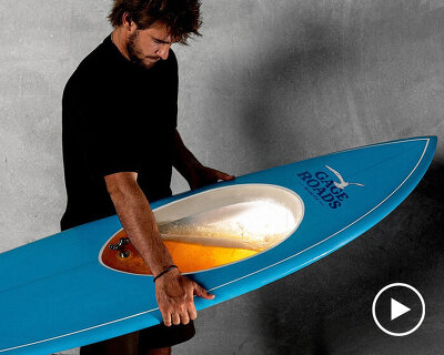 this surfboard doubles as a 10-liter beer tap with a built-in pressure chamber
