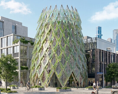 rethinking the glass tower through a living skin that grows, shades, and generates energy