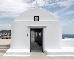 saint of athens reimagines byzantine iconography with black-and-white frescoes in mykonos