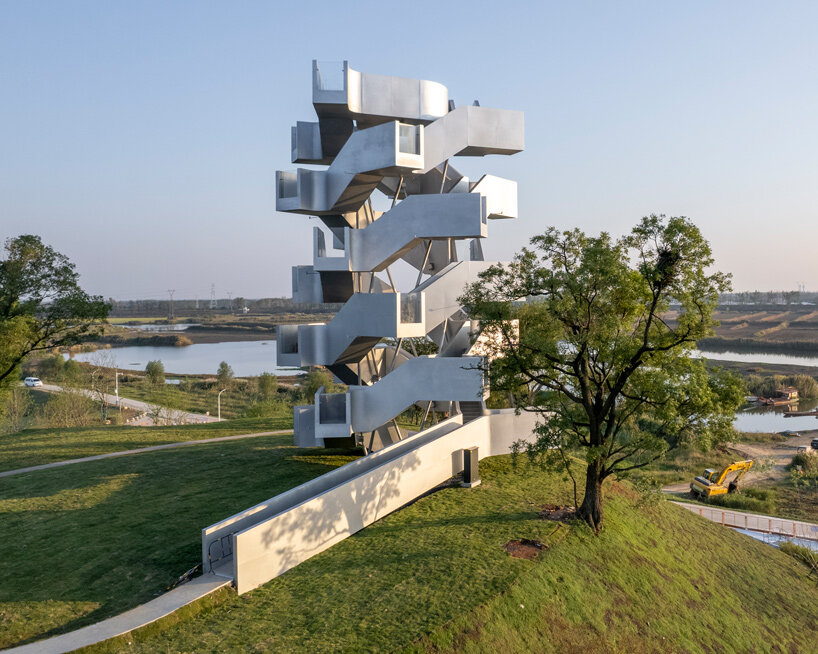double-helix stairs frame wetland views inside xiang architects’ wuhan observation tower - 1