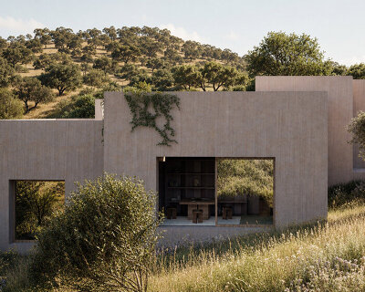 domestic archipelago of nine houses unfolds across portugal’s cork-oak landscape