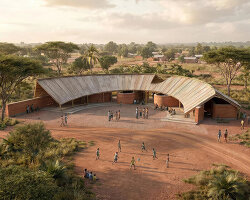 sweeping bamboo roof to shape rammed-earth community center in senegal