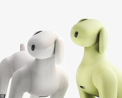 lassie robot dog pairs quadrupedal mobility with a soft removable knitted suit