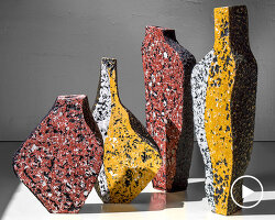 recycled paper composite forms sculptural vessels that evoke volcanic rocks