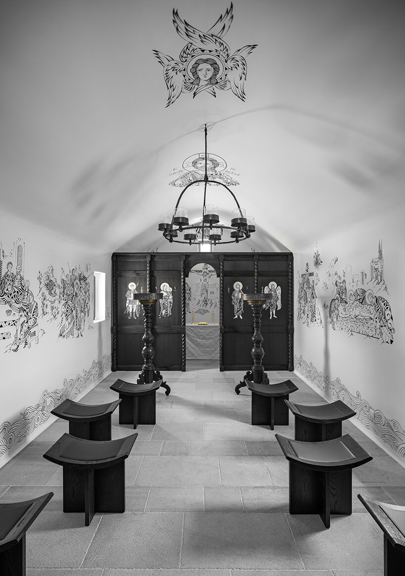 saint of athens reimagines byzantine iconography with black-and-white frescoes in mykonos - 3