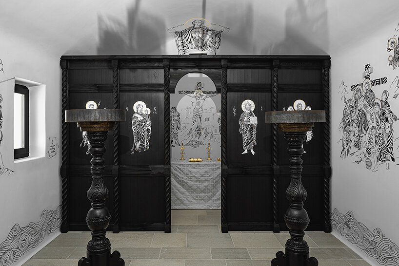 saint of athens reimagines byzantine iconography with black-and-white frescoes in mykonos - 2