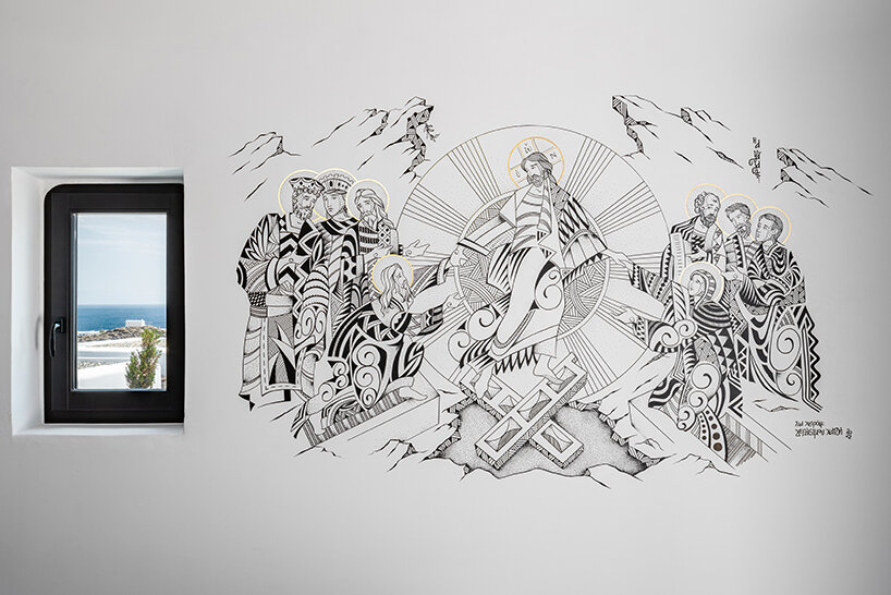 saint of athens reimagines byzantine iconography with black-and-white frescoes in mykonos - 6