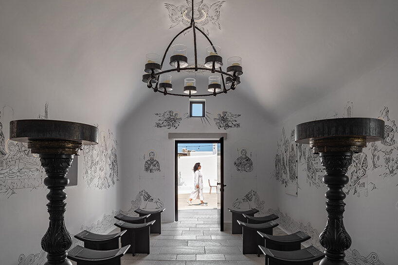 saint of athens reimagines byzantine iconography with black-and-white frescoes in mykonos - 9