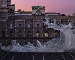 JR sends giant wave across vatican apostolic library facade with 'diluvium'