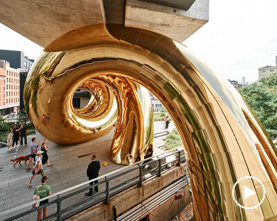 auruBOROS golden installation by plastique fantastique spirals across new york’s high line