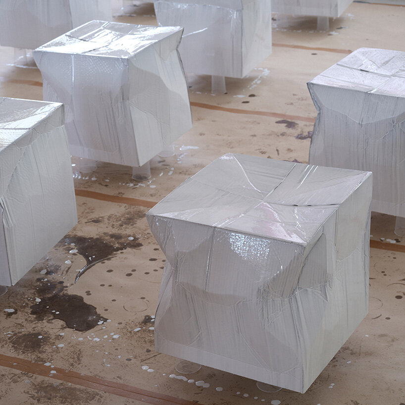 illya goldman gubin embraces cardboard boxes, shaping them into stools for bottega veneta - 17