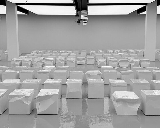 bottega veneta crumples cardboard boxes into sculptural stools for summer 2027 show