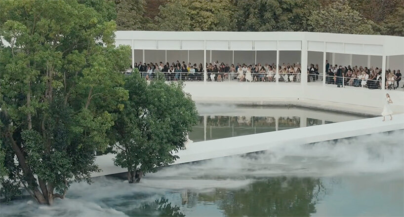 bureau betak places a geometric white runway in a mist-filled landscape for dior - 1