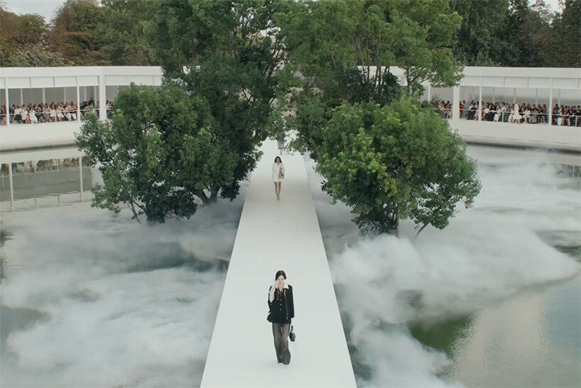 bureau betak places a geometric white runway in a mist-filled landscape for dior - 2