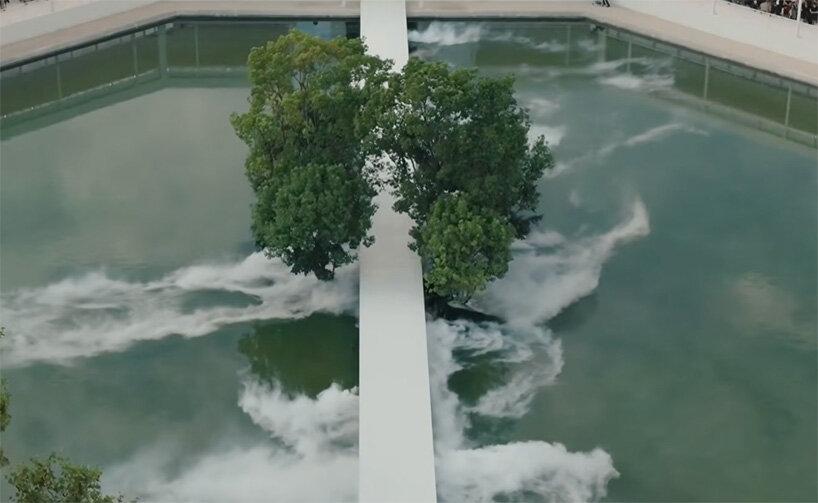 bureau betak places a geometric white runway in a mist-filled landscape for dior - 4