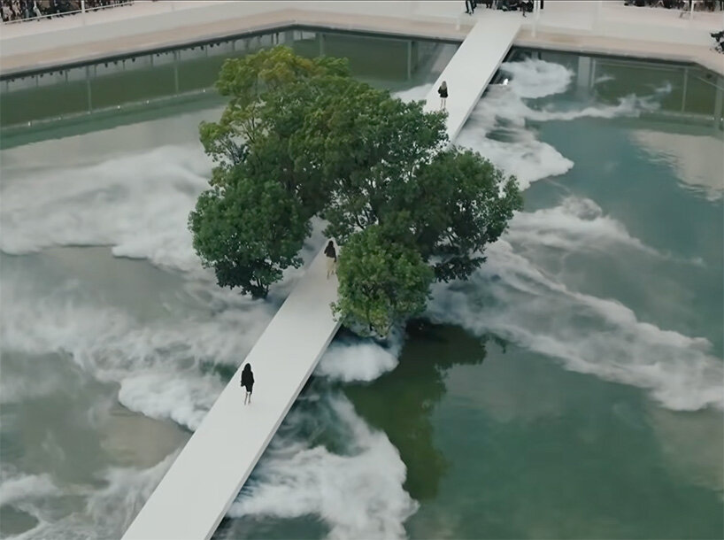 bureau betak places a geometric white runway in a mist-filled landscape for dior - 6