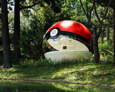 NOT A HOTEL scales up the poké ball into fully inhabitable hotel in japan