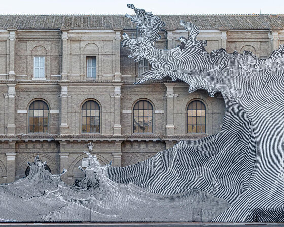 JR sends giant wave across vatican apostolic library facade with 'diluvium'
