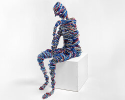 hundreds of feet of cable and steel reimagine rodin’s thinker for networked age
