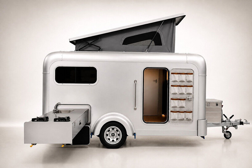 lume traveler’s lightest caravan hides a pull-out kitchen in its aluminum shell - 3