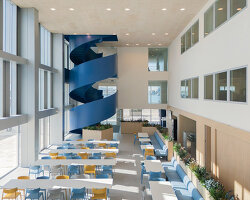 blue spiral staircase anchors ERRE’s harbor-side workspace in valencia