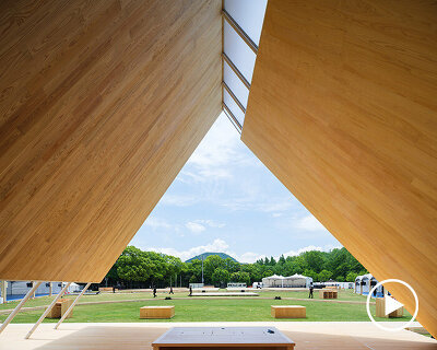 temporary pavilion uses cedar, cypress, and reclaimed CLT for japan’s forest festival