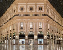 prada galleria unfolds across eight floors of fashion, art, history and pastry in milan