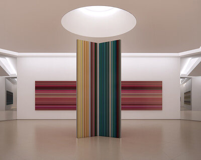 artist gerhard richter designs hexagonal doha pavilion from his strip paintings