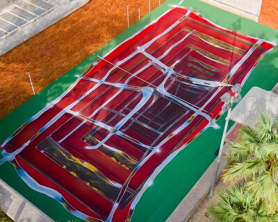 spok bends the geometry of tennis into an optical loop at felipe pantone's casa axis