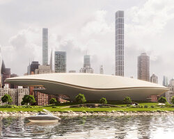 ground becomes roof, shielding inhabitable civic landscape on roosevelt island