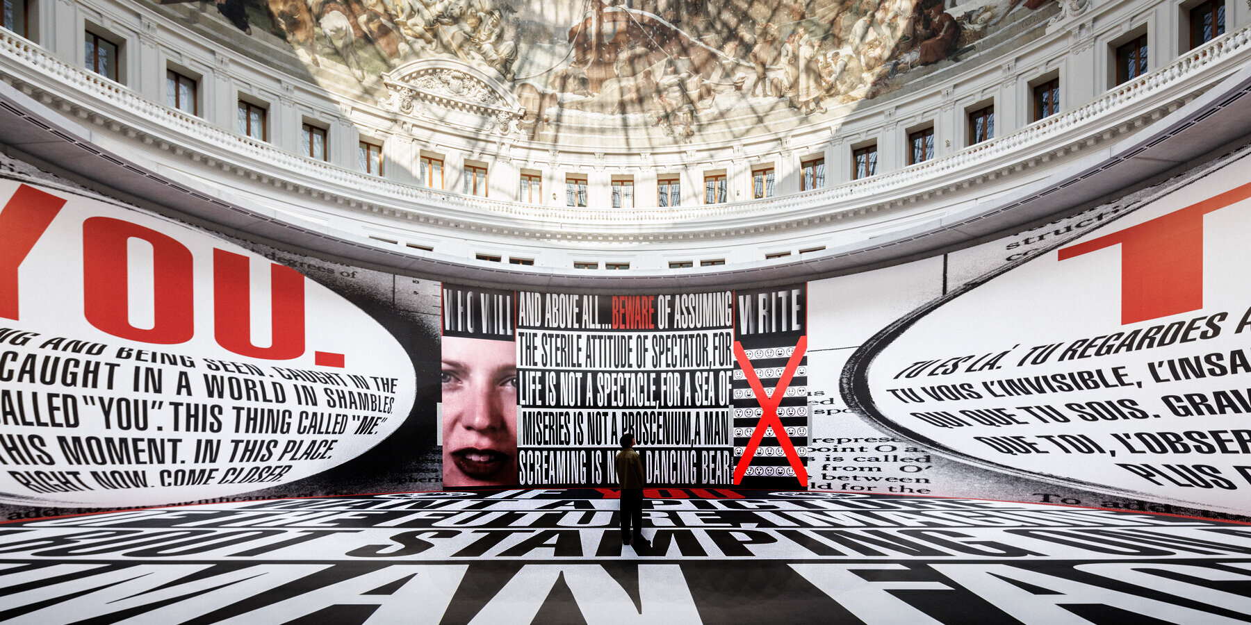 'for life is not a spectacle' barbara kruger wraps tadao ando’s rotunda in monumental texts